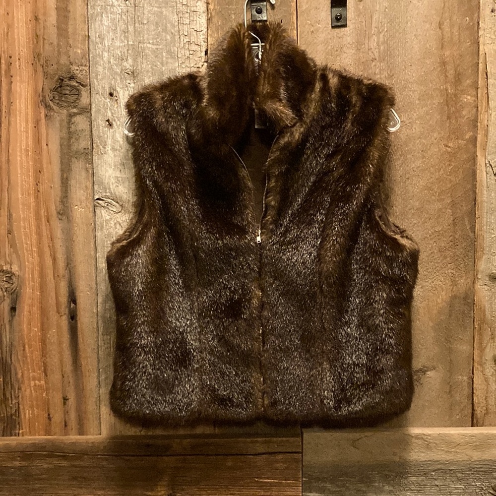 Telluride Clothing Co Brown Faux Fur Zip Up Vest Costume Flapper Size Small